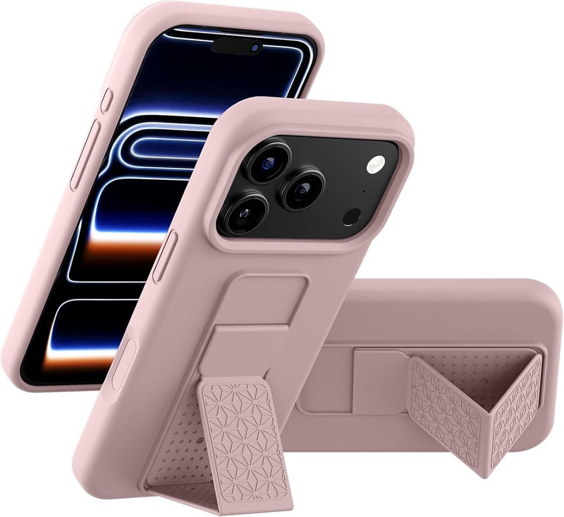 بورتوني حافظة iPhone 17 Pro Max، غطاء حامل إصبع مع حامل قابل للطي، حافظة سيليكون ناعمة متعددة الحوامل مغناطيسية للسيارة لهاتف iPhone 17 Pro Max مقاس 6.9 بوصة (بيج، iPhone 17 Pro Max) - Image 1