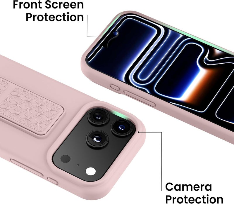 بورتوني حافظة iPhone 17 Pro Max، غطاء حامل إصبع مع حامل قابل للطي، حافظة سيليكون ناعمة متعددة الحوامل مغناطيسية للسيارة لهاتف iPhone 17 Pro Max مقاس 6.9 بوصة (بيج، iPhone 17 Pro Max) - Image 3