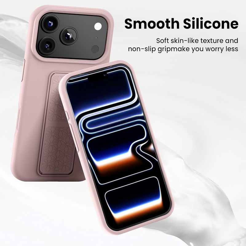 بورتوني حافظة iPhone 17 Pro Max، غطاء حامل إصبع مع حامل قابل للطي، حافظة سيليكون ناعمة متعددة الحوامل مغناطيسية للسيارة لهاتف iPhone 17 Pro Max مقاس 6.9 بوصة (بيج، iPhone 17 Pro Max) - Image 4