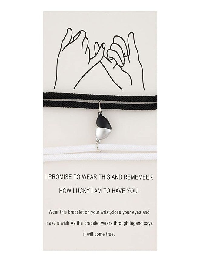 nylry 2 Pcs Pinky Promise Bracelet Set Best Friend Yin Yang Stainless Steel Bracelets Matching Feng Shui Handmade Adjustable Cord Couple Bracelet Boyfriend Girlfriend Jewelry Gift, Metal, Charm - Image 1