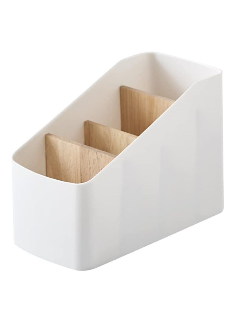 Generic Wood Desktop Storage Organizer Remote Control Holder Multi-Compartment Pen Stationery Makeup Container for Home Kitchen Office  - Image 1