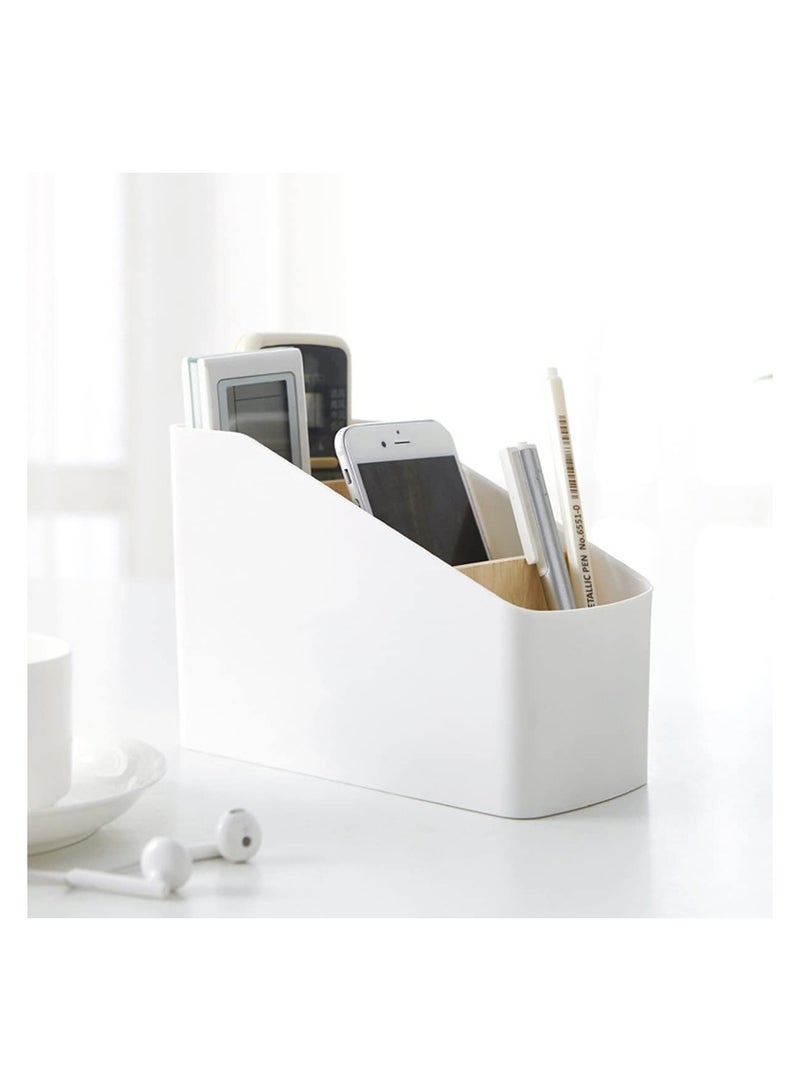 Generic Wood Desktop Storage Organizer Remote Control Holder Multi-Compartment Pen Stationery Makeup Container for Home Kitchen Office  - Image 3