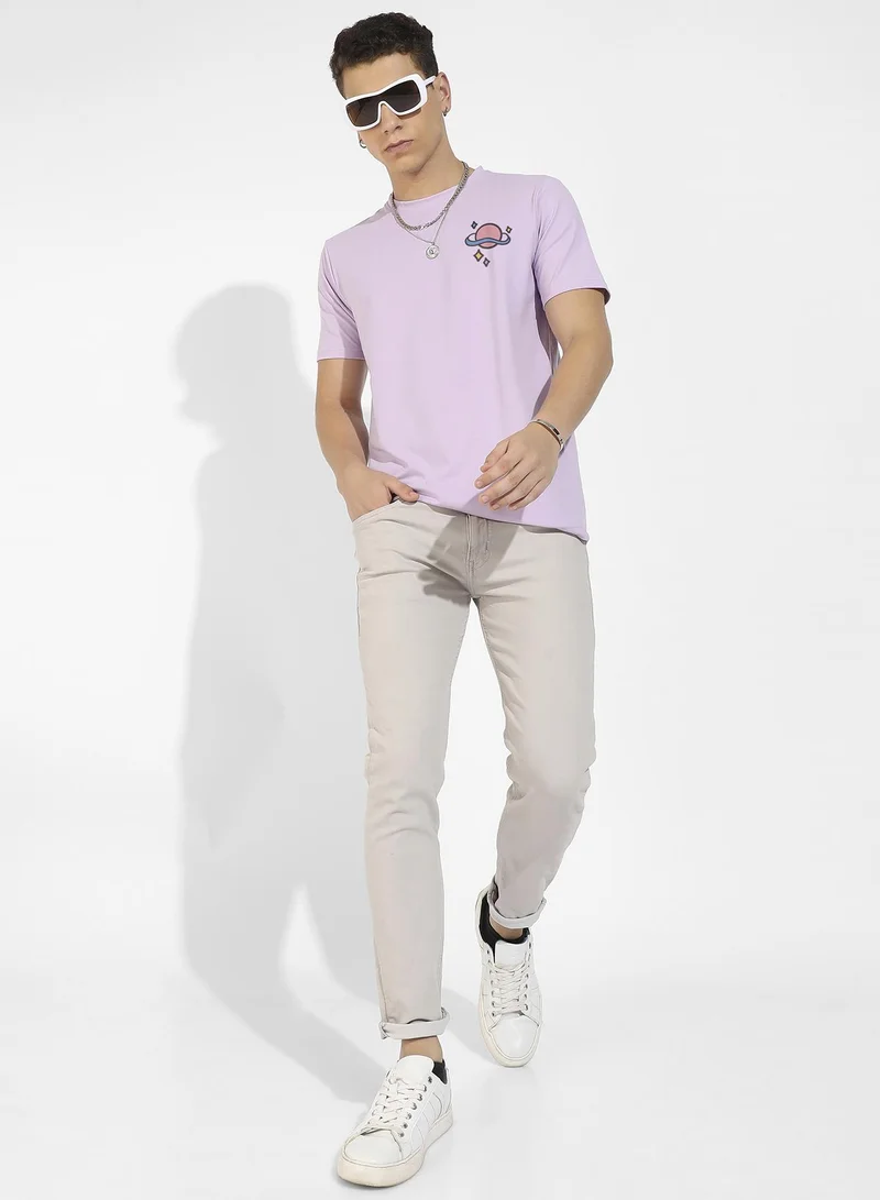 Campus Sutra Men's Lilac Basic Regular Fit T-Shirt