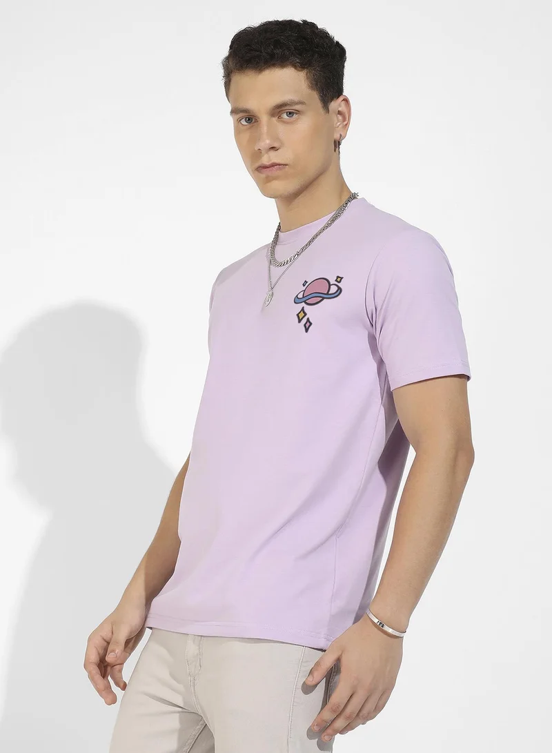 Campus Sutra Men's Lilac Basic Regular Fit T-Shirt