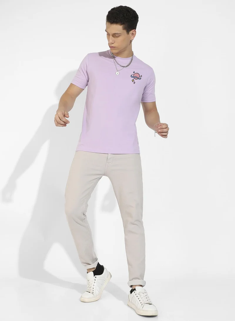Campus Sutra Men's Lilac Basic Regular Fit T-Shirt
