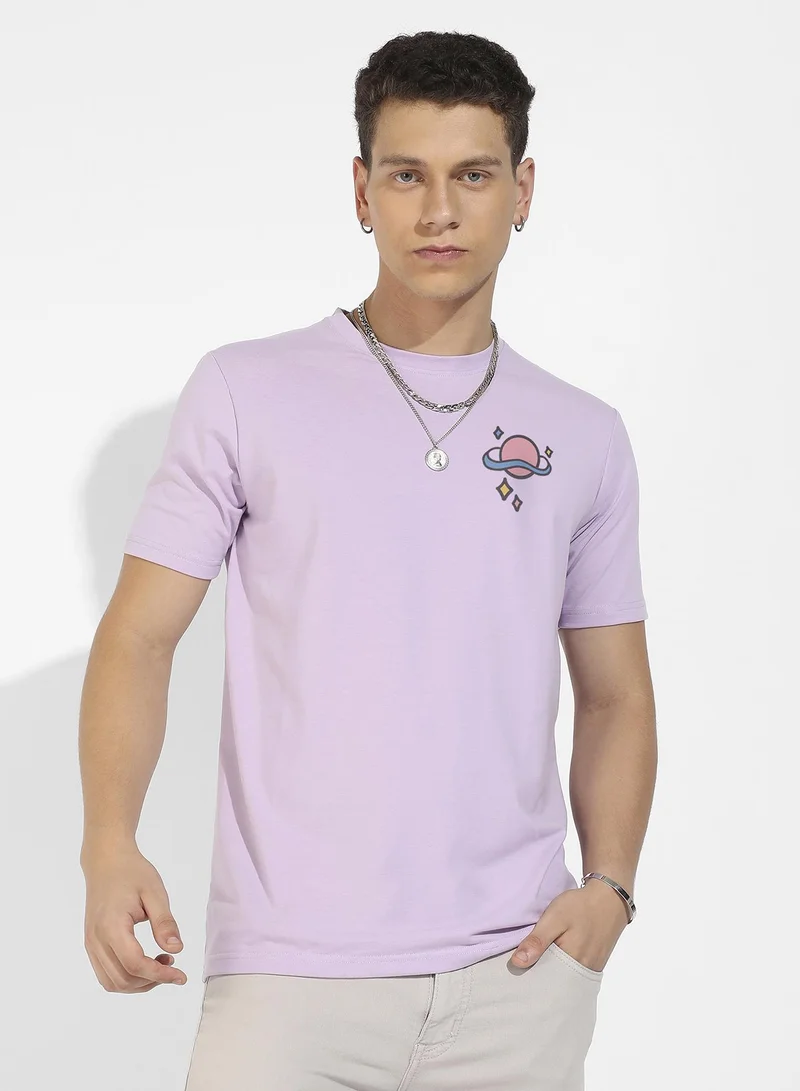Campus Sutra Men's Lilac Basic Regular Fit T-Shirt