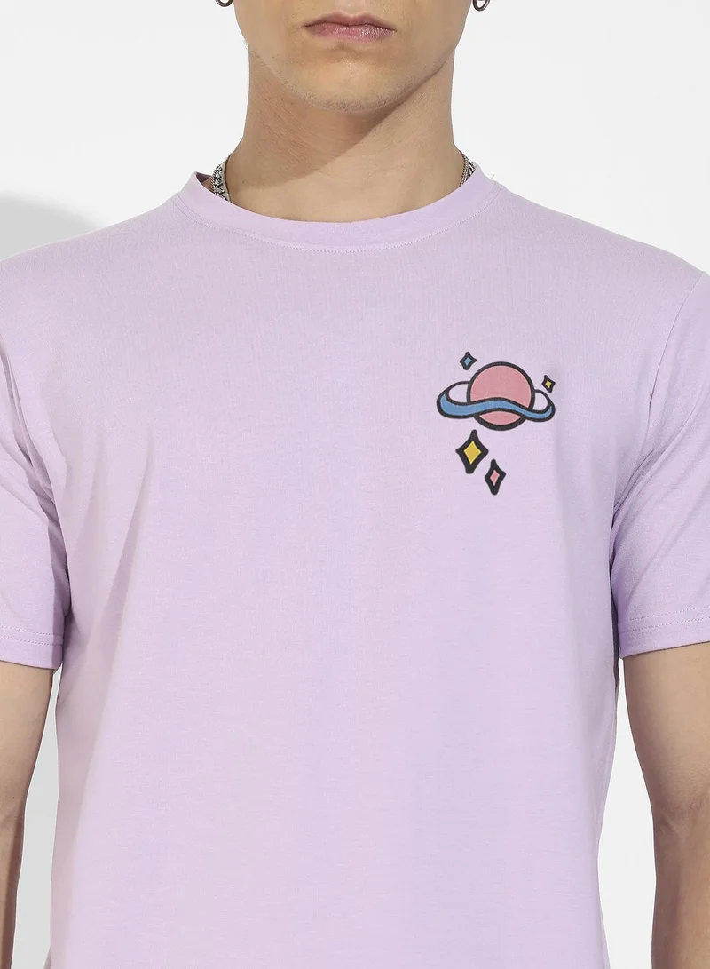 Campus Sutra Men's Lilac Basic Regular Fit T-Shirt