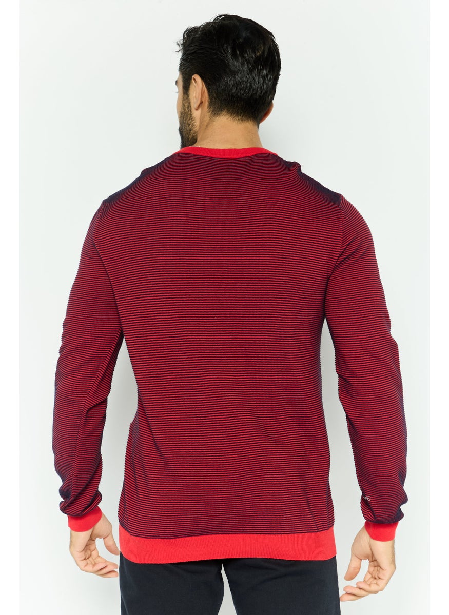 TRUSSARDI JEANS - Men Crew Neck Long Sleeve Textured Sweater, Red - Image 1