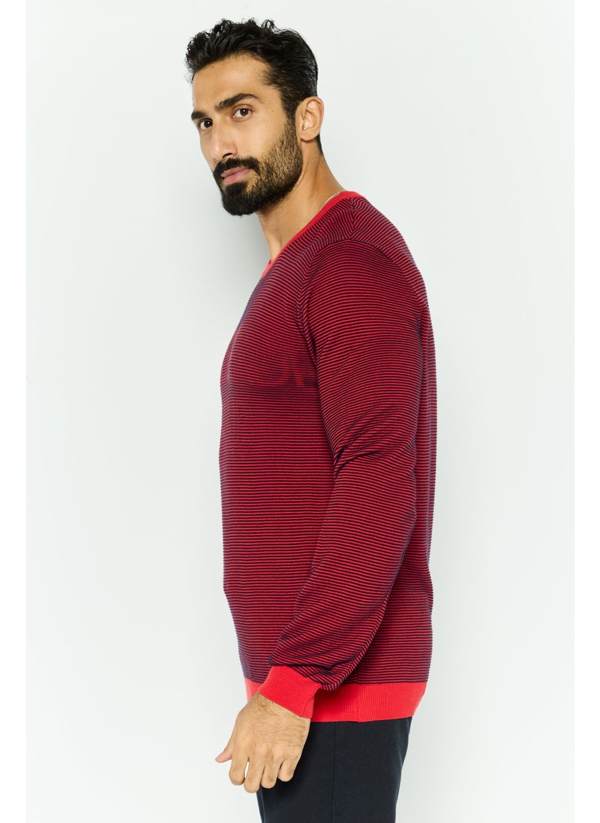 TRUSSARDI JEANS - Men Crew Neck Long Sleeve Textured Sweater, Red - Image 1