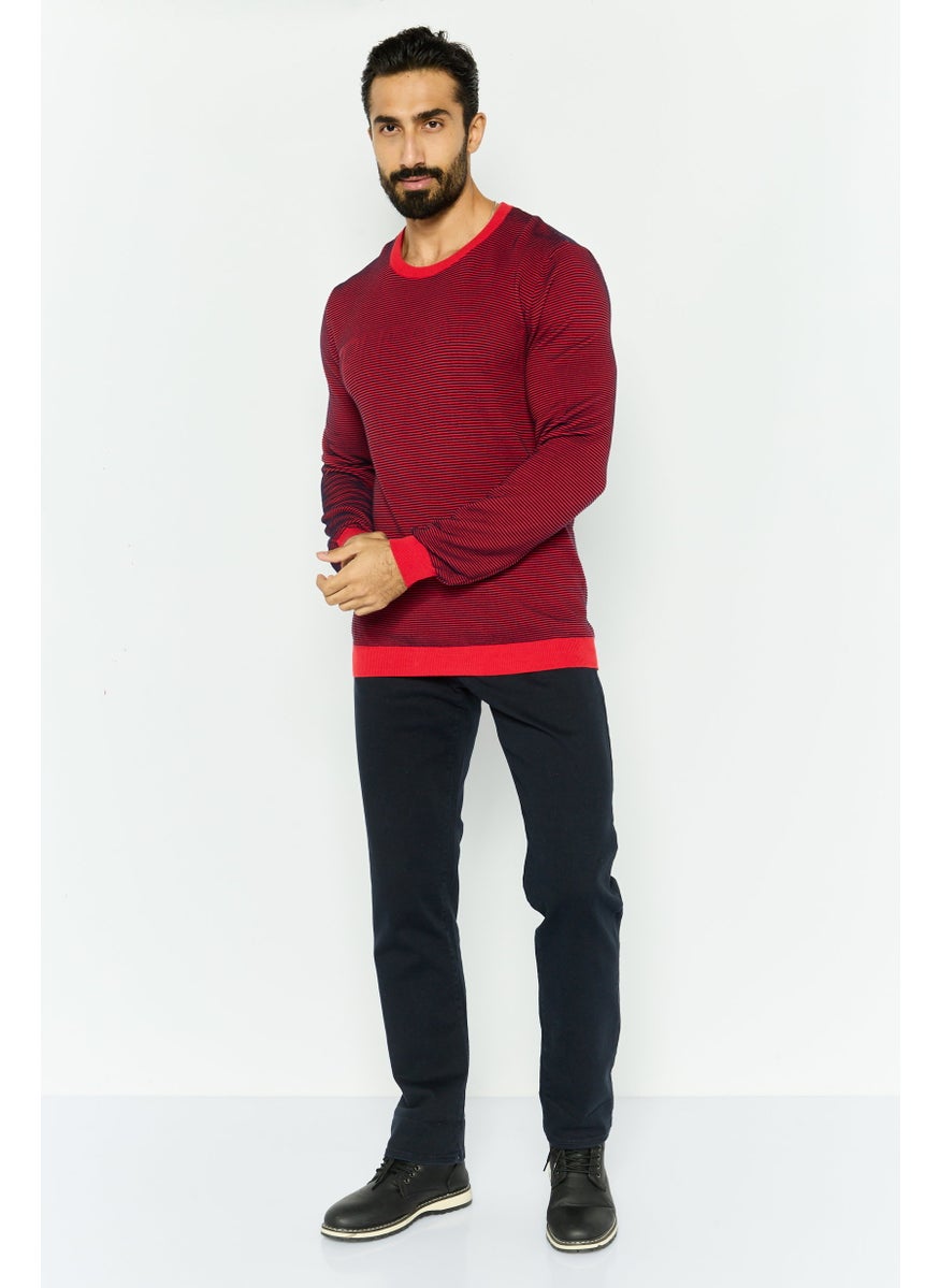 TRUSSARDI JEANS - Men Crew Neck Long Sleeve Textured Sweater, Red - Image 1