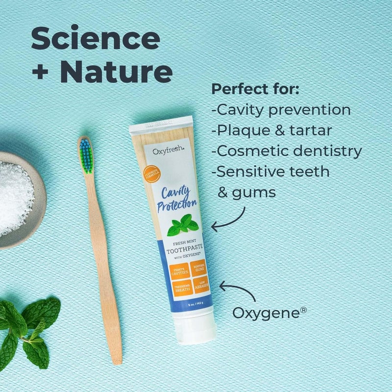 Oxyfresh Premium Cavity Protection Fresh Mint Fluoride Toothpaste Low Abrasion Anticavity Toothpaste for Sensitive Teeth Remineralizing Enamel Repair to Prevent Tartar Cavities 5oz - Image 4
