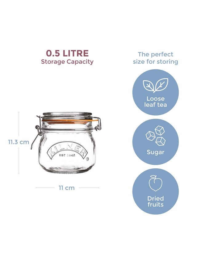 Kilner Premium Borosilicate Glass Food Storage Container Jar for Thinkitchen with Clip Top Airtight Lid, 500Ml, 3 Pc Set Round, Brown - Image 2