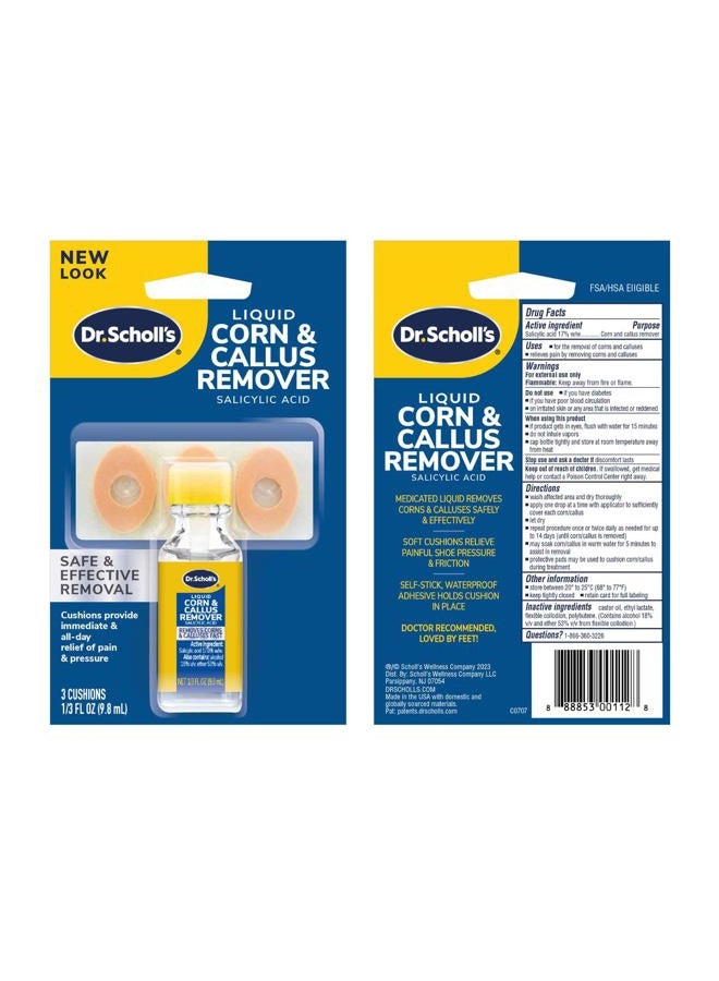 Dr. Scholl's Liquid Corn & Callus Remover, 0.33 Ounce // Removes Corns & Calluses Fast with Cushions That Provide Protection Against Shoe Pressure and Friction for All-Day Pain Relief  - Image 1
