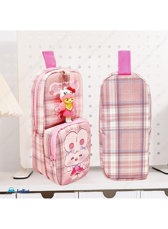 FunBlast Pencil Case for Girls, Large Capacity Hangable Double Layer Soft Fabric Pencil Case with Cartoon Figure for Girls, Kawaii Pencil Case, Aesthetic Pouch (Pink) - Image 2