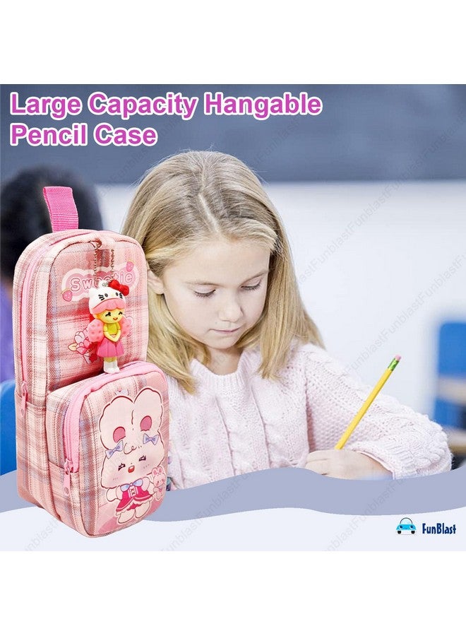 FunBlast Pencil Case for Girls, Large Capacity Hangable Double Layer Soft Fabric Pencil Case with Cartoon Figure for Girls, Kawaii Pencil Case, Aesthetic Pouch (Pink) - Image 5