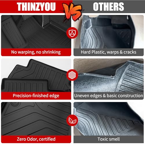 Thinzyou Floor Mats Compatible with 2024 2025 2026 Hyundai Santa Fe Cargo Liner Fit Gas&Hybrid TPE All Weather Back Seat Cover Protector Santa Fe Accessories (Trunk Mat with Backrest Mat+Floor Mats) - Image 4