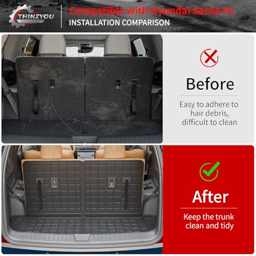 Thinzyou Floor Mats Compatible with 2024 2025 2026 Hyundai Santa Fe Cargo Liner Fit Gas&Hybrid TPE All Weather Back Seat Cover Protector Santa Fe Accessories (Trunk Mat with Backrest Mat+Floor Mats) - Image 5