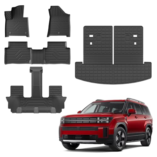 Thinzyou Floor Mats Compatible with 2024 2025 2026 Hyundai Santa Fe Cargo Liner Fit Gas&Hybrid TPE All Weather Back Seat Cover Protector Santa Fe Accessories (Trunk Mat with Backrest Mat+Floor Mats) - Image 1