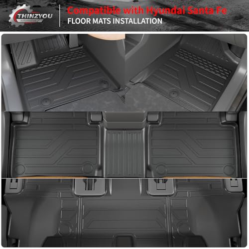 Thinzyou Floor Mats Compatible with 2024 2025 2026 Hyundai Santa Fe Cargo Liner Fit Gas&Hybrid TPE All Weather Back Seat Cover Protector Santa Fe Accessories (Trunk Mat with Backrest Mat+Floor Mats) - Image 2