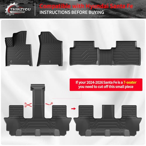 Thinzyou Floor Mats Compatible with 2024 2025 2026 Hyundai Santa Fe Cargo Liner Fit Gas&Hybrid TPE All Weather Back Seat Cover Protector Santa Fe Accessories (Trunk Mat with Backrest Mat+Floor Mats) - Image 3