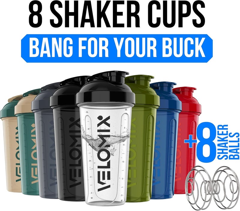 VELOMIX -8 PACK- 28 oz Protein Shaker Bottle for Protein Mixes - 8x Wire Whisk | Leak Proof Shaker Cups for Protein Shakes | Stackable Protein Shaker Bottle Pack | Dishwasher Safe - Image 2