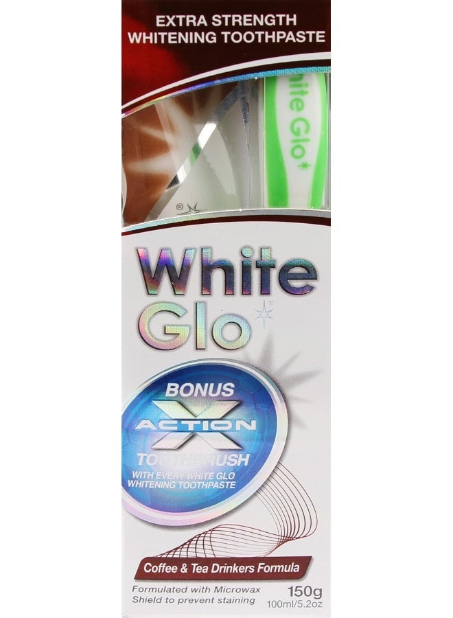 White Glo Coffee and Tea Drinkers Whitening Toothpaste with Bonus X Action Toothbrush 52 Ounce - Image 2