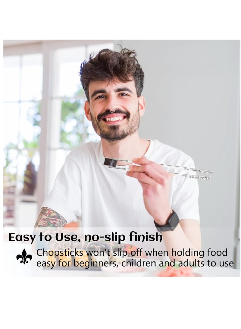 KASTWAVE Stainless Steel Chopsticks, Silver Reusable Chopsticks, Dishwasher Safe Metal Chopsticks Square Lightweight Chop Sticks, Gift Set 5 Pairs - Image 3