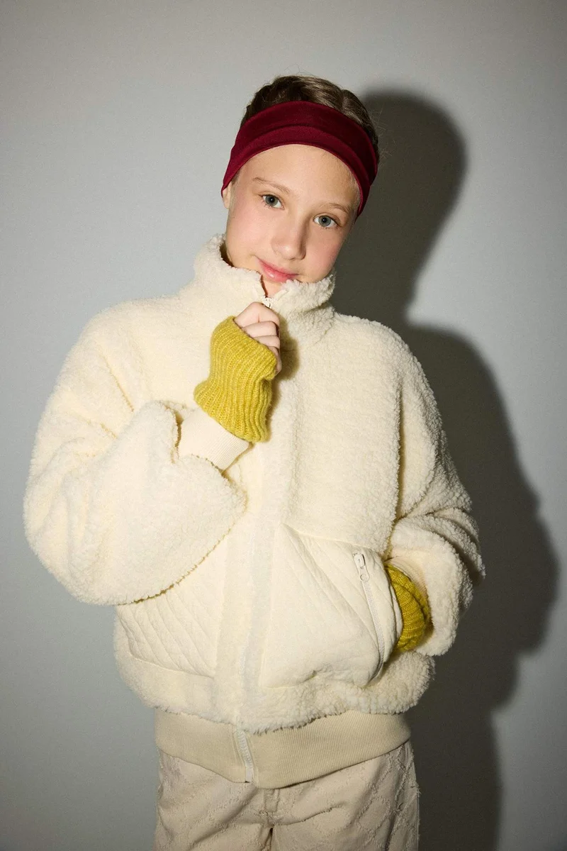 ديفاكتو Girl Overshirt Fit Polo Neck Fleece Long Sleeve T-Shirt