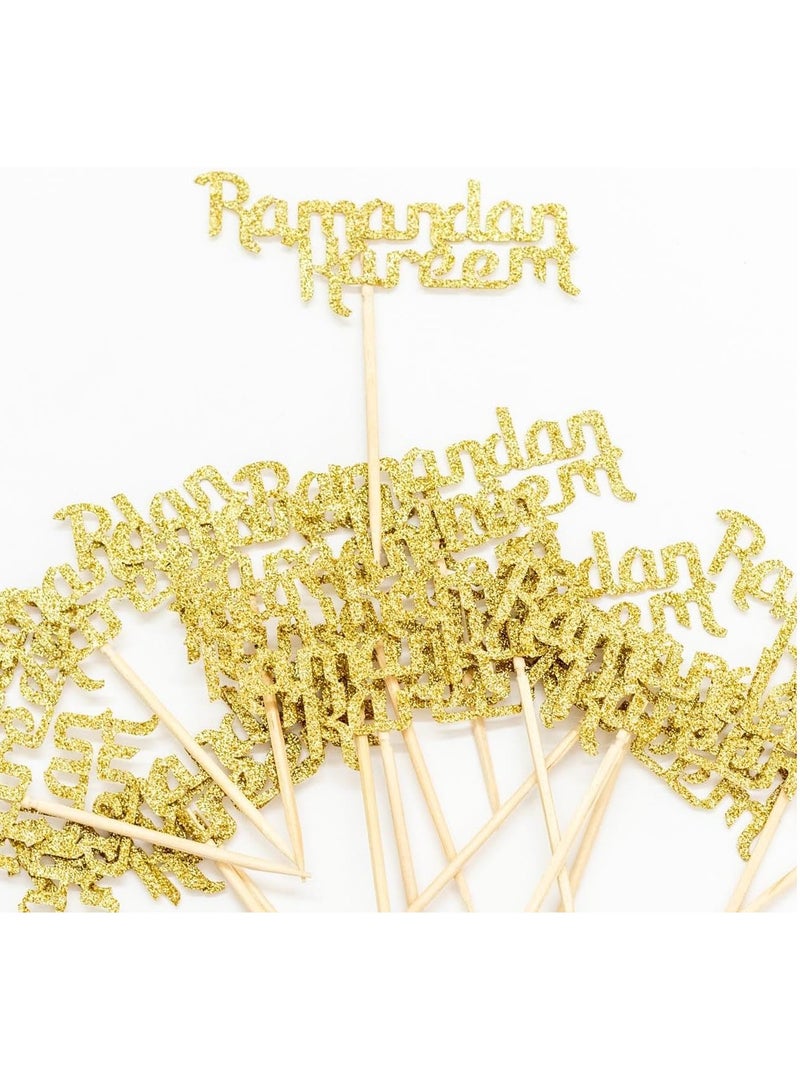 ThePartyPopper 10 Pcs Glitter Gold Ramadan Kareem Cupcake Toppers Arabic Happy Eid Cake Decorations  - Image 4