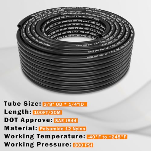 CheeMuii 100 FT 38 Pneumatic Tubing 38 PA12 Nylon DOT Air Line SAE J844 DOT Air Hose 305 Meter 38 Inch OD Pneumatic Air Tubing Pipe Hose Line - Image 3