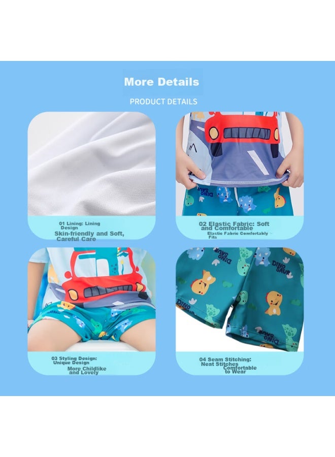 Yuke Children's Long-sleeve Two-piece Swimsuit For Boys, Shark Baby Boys' Swimwear, Vacation Shark Design, Size 100 - Image 5