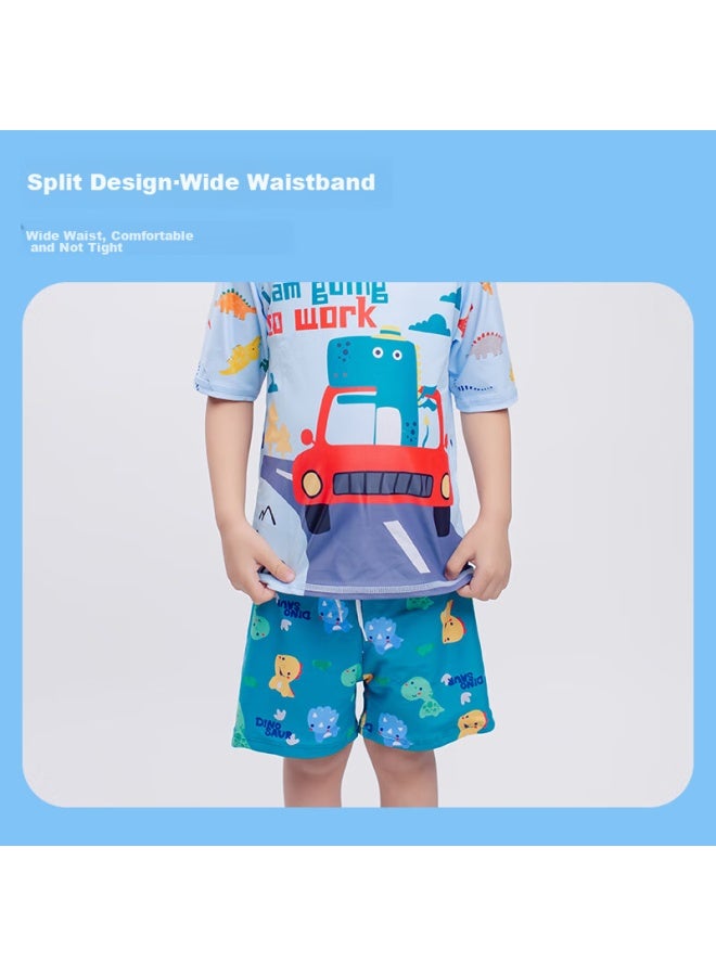 Yuke Children's Long-sleeve Two-piece Swimsuit For Boys, Shark Baby Boys' Swimwear, Vacation Shark Design, Size 100 - Image 2