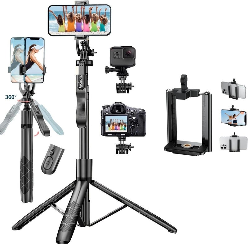 ADZOY Professional ADL-L16 Selfie Stick Phone Tripod with Remote | 60" Extendable Stand for iPhone Android Camera 360° Rotation Overhead Phone Holder Stabilizer for Video Recording Vlog Live Stream - Image 1