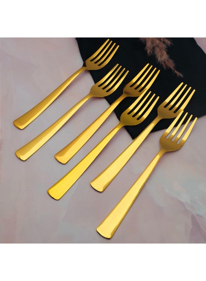 Parage 6 Pieces Stainless Steel Gold Forks Set, 18.5 cm Long, Premium for Home & Kitchen, Luxury Dining Tableware Gift for House Warming - Image 1