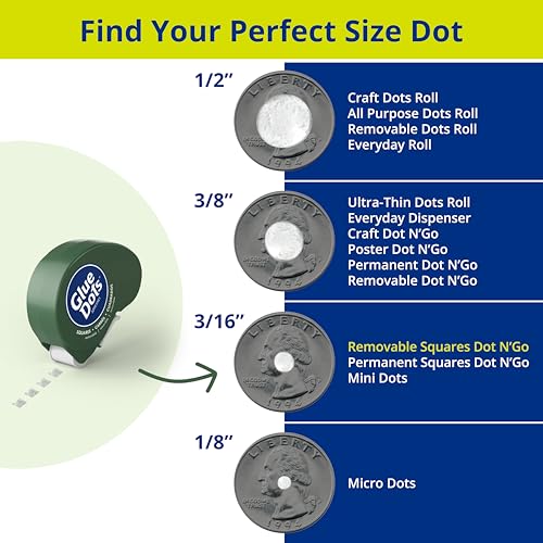 Glue Dots, Glue Squares Dot N' Go Dispenser, Double-Sided, 3/16", 450 Dots, Removable, DIY Craft Glue Tape, Sticky Adhesive Glue Points, Liquid Glue Alternative, Clear - Image 5