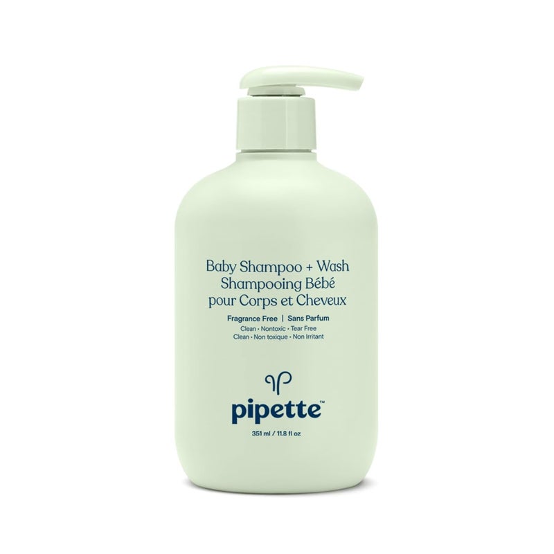 Pipette Baby Shampoo and Body Wash - Fragrance Free, Tear-Free Bath Time, Hypoallergenic, Moisturizing Plant-Derived Squalane, New Formula, 11.8 fl oz - Image 1