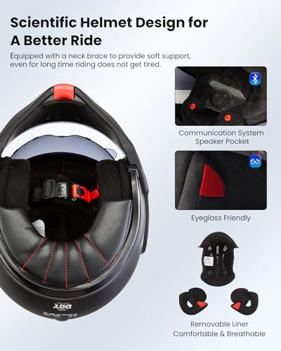 ILM Vintage Full Face Modular Motorcycle Helmet for Adults Men ATV UTV Snowmobile with 180° Reversible Chin Guard DOT Model-B707(Matte Black, L) - Image 5