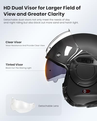 ILM Vintage Full Face Modular Motorcycle Helmet for Adults Men ATV UTV Snowmobile with 180° Reversible Chin Guard DOT Model-B707(Matte Black, L) - Image 4