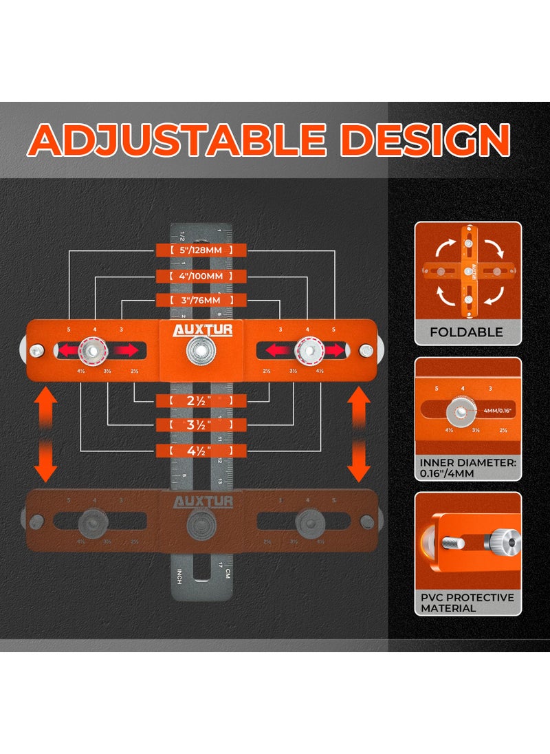 AUXTUR AUXTUR Cabinet Hardware Jig, Adjustable Cabinet Handle Template Tool with Alignment Hole, Punch Locator Drill Guide for Knobs,Handles and Pulls, Cabinet Template Tool for Drawer Cabinet Installation  - Image 4