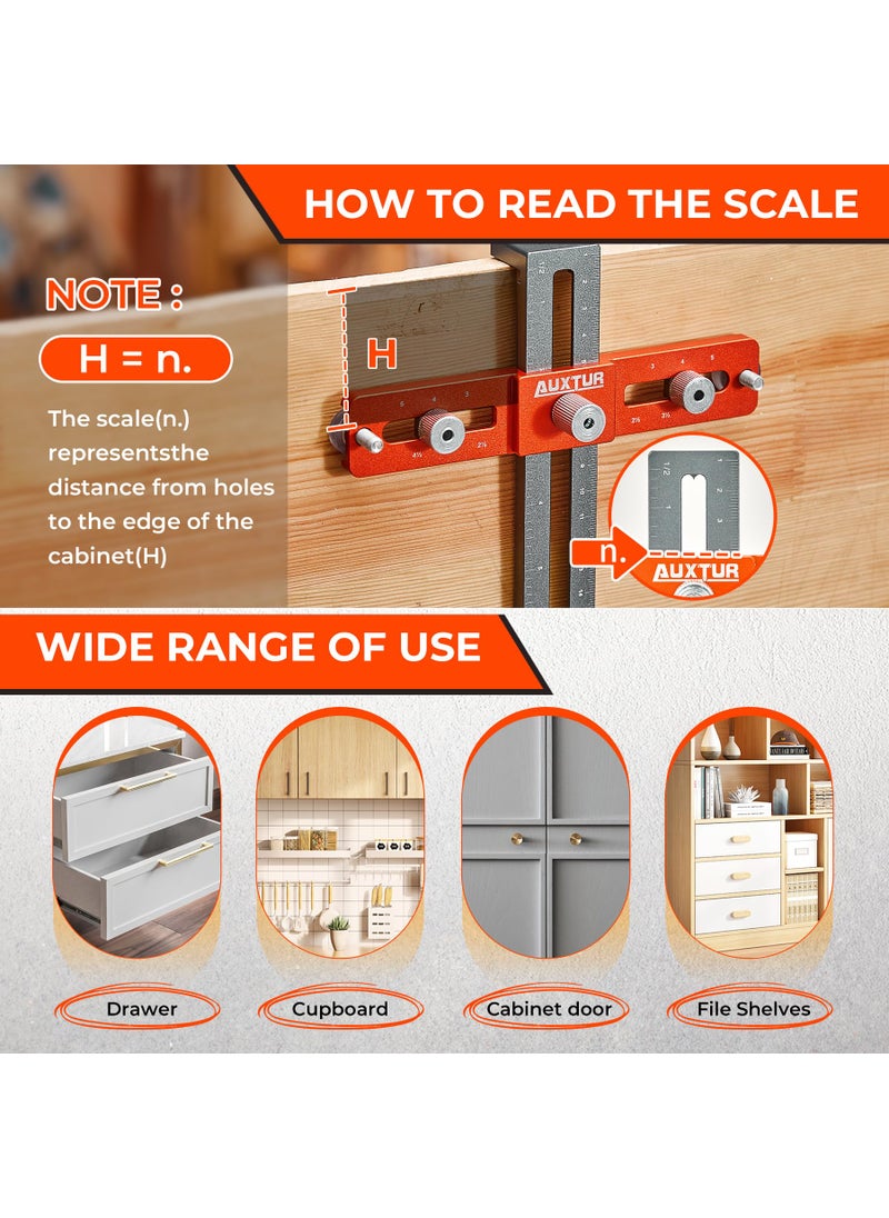 AUXTUR AUXTUR Cabinet Hardware Jig, Adjustable Cabinet Handle Template Tool with Alignment Hole, Punch Locator Drill Guide for Knobs,Handles and Pulls, Cabinet Template Tool for Drawer Cabinet Installation  - Image 5