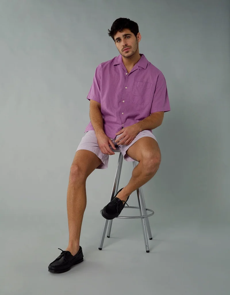 AE Poolside Linen-Blend Button-Up Shirt