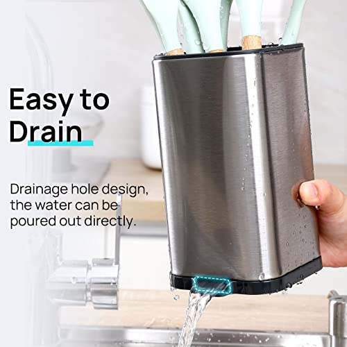LIBODOUR Kitchen Utensil Holder For Countertop Organizer Stainless Steel Kitchen Storage Utensil Silverware Organizer Caddy Small Capacity Flatware Spoon Spatula - Image 3