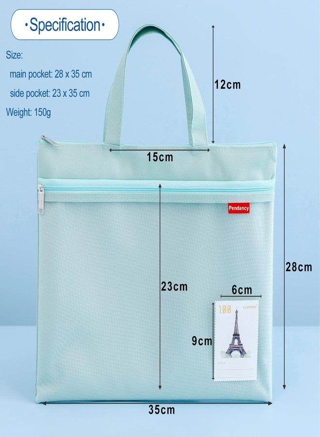 Pendancy Mesh Zipper Pouch 11x13.7 in, 2 pcs Large Double Pocket Waterproof File Bag with Handle, A4 Size Foldable Document Storage for Puzzle Project/Cross Stitch/Travel/Office（Gray Green） - Image 2