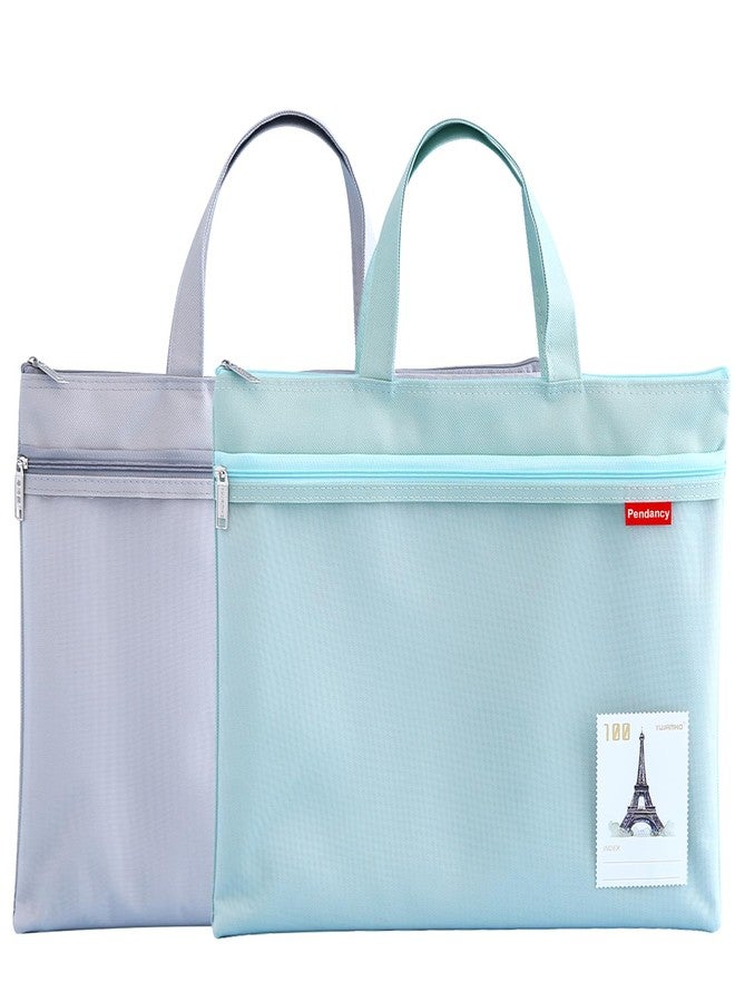 Pendancy Mesh Zipper Pouch 11x13.7 in, 2 pcs Large Double Pocket Waterproof File Bag with Handle, A4 Size Foldable Document Storage for Puzzle Project/Cross Stitch/Travel/Office（Gray Green） - Image 1