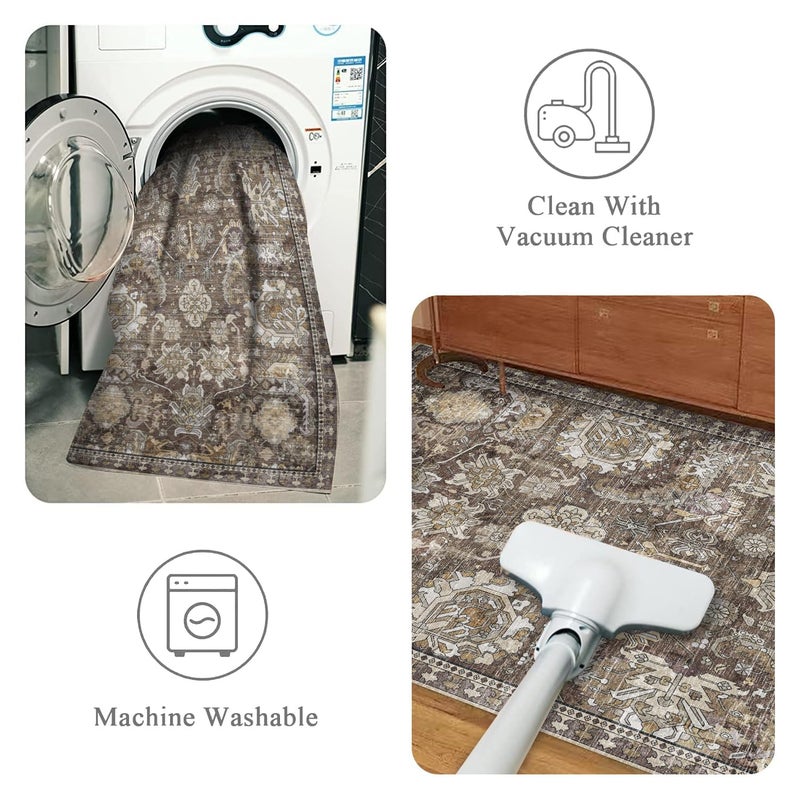 RUGSURE Washable Area Rugs - Perfect for Living Room, Bedroom, Kids Room, Nursery - Stain & Water Resistant Non-Slip, Pet & Child Friendly, Vintage Tribal Area Rugs (Ivory, 8' x 10') - Image 4