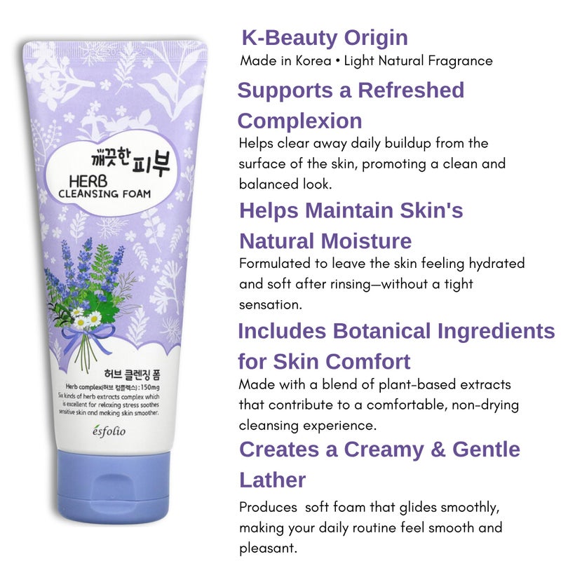 esfolio Herb Cleansing Foam - Gentle Face Wash with Natural Herbal Extracts for Deep Cleansing, Hydrating & Soothing - Suitable for All Skin Types (5.29 OZ-150ML) - Image 5