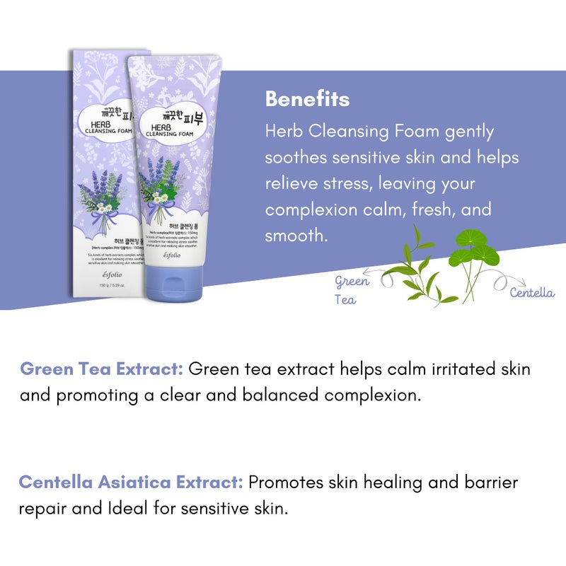 esfolio Herb Cleansing Foam - Gentle Face Wash with Natural Herbal Extracts for Deep Cleansing, Hydrating & Soothing - Suitable for All Skin Types (5.29 OZ-150ML) - Image 4