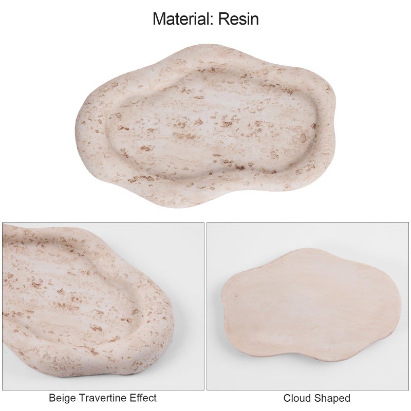 DN DECONATION Cloud-Shaped Resin Jewelry Tray, Beige Travertine Vanity Tray for Bathroom Countertop, Trinket Candle Dish, Perfume Holder, Decorative Ottoman Tray for Home Decor Coffee Table Dresser - Image 4