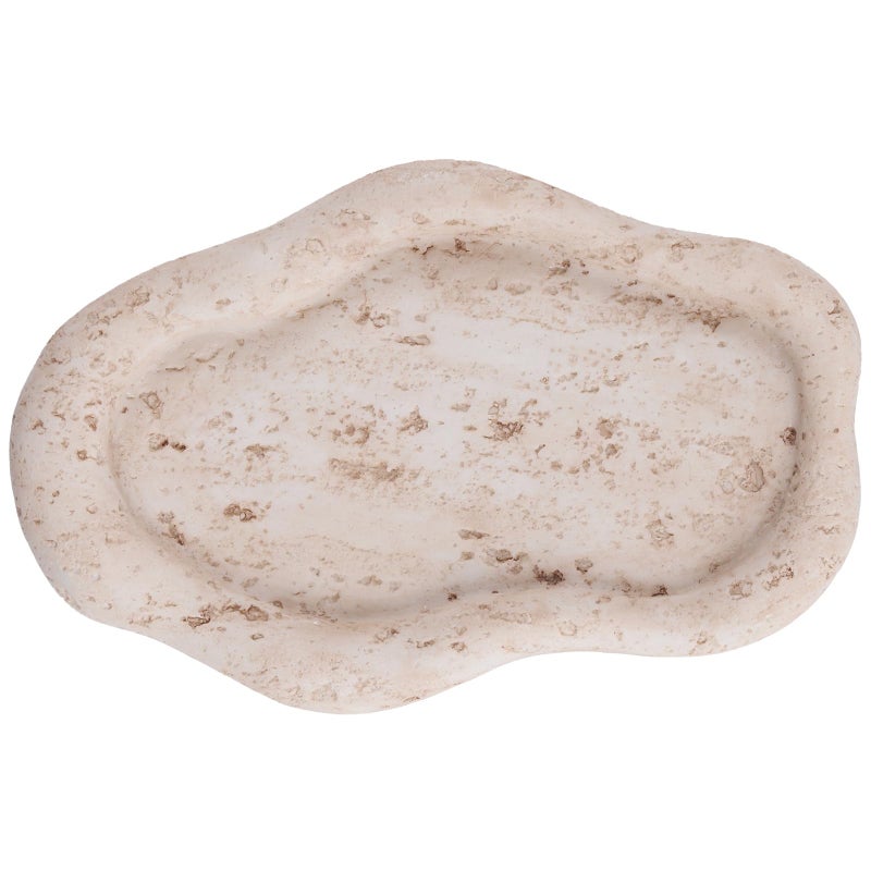 DN DECONATION Cloud-Shaped Resin Jewelry Tray, Beige Travertine Vanity Tray for Bathroom Countertop, Trinket Candle Dish, Perfume Holder, Decorative Ottoman Tray for Home Decor Coffee Table Dresser - Image 1