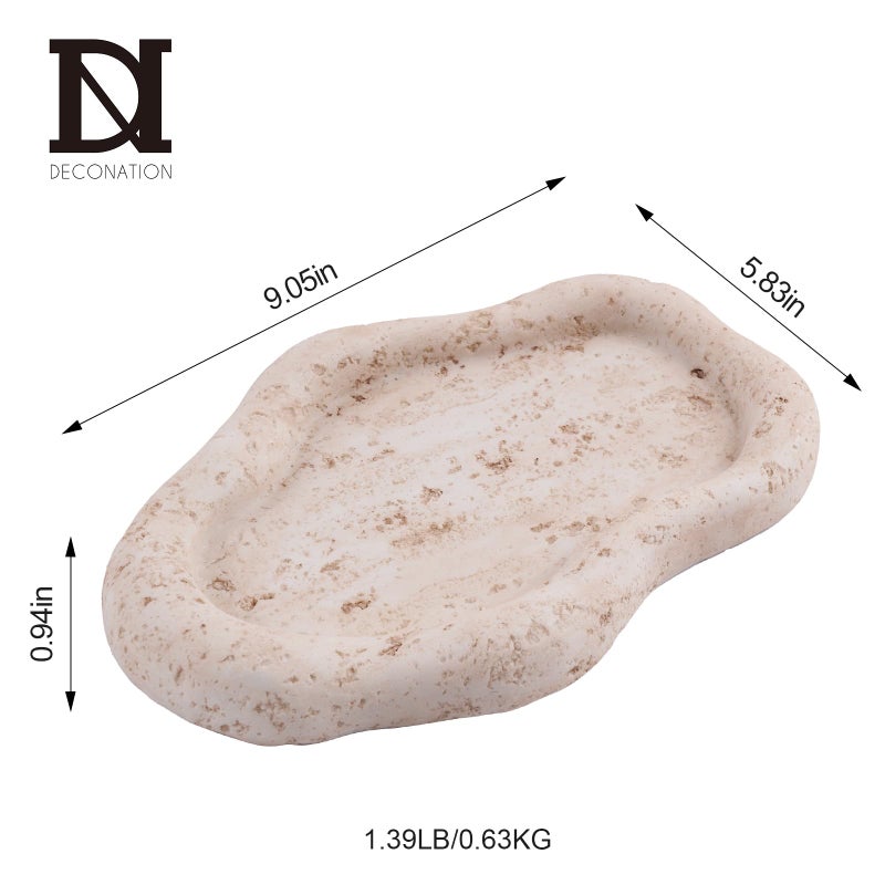 DN DECONATION Cloud-Shaped Resin Jewelry Tray, Beige Travertine Vanity Tray for Bathroom Countertop, Trinket Candle Dish, Perfume Holder, Decorative Ottoman Tray for Home Decor Coffee Table Dresser - Image 3
